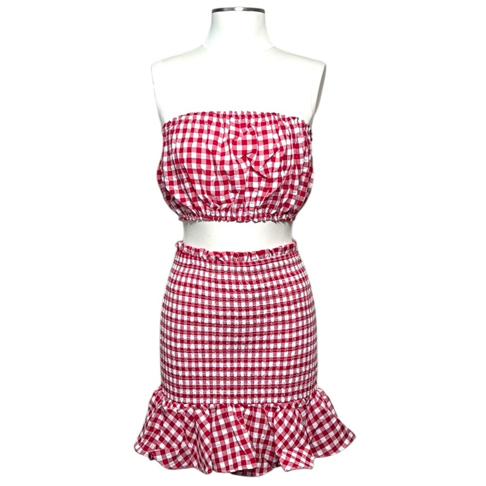 Anthropologie Mable Gingham Smocked Mini Skirt Set Size Extra Small
